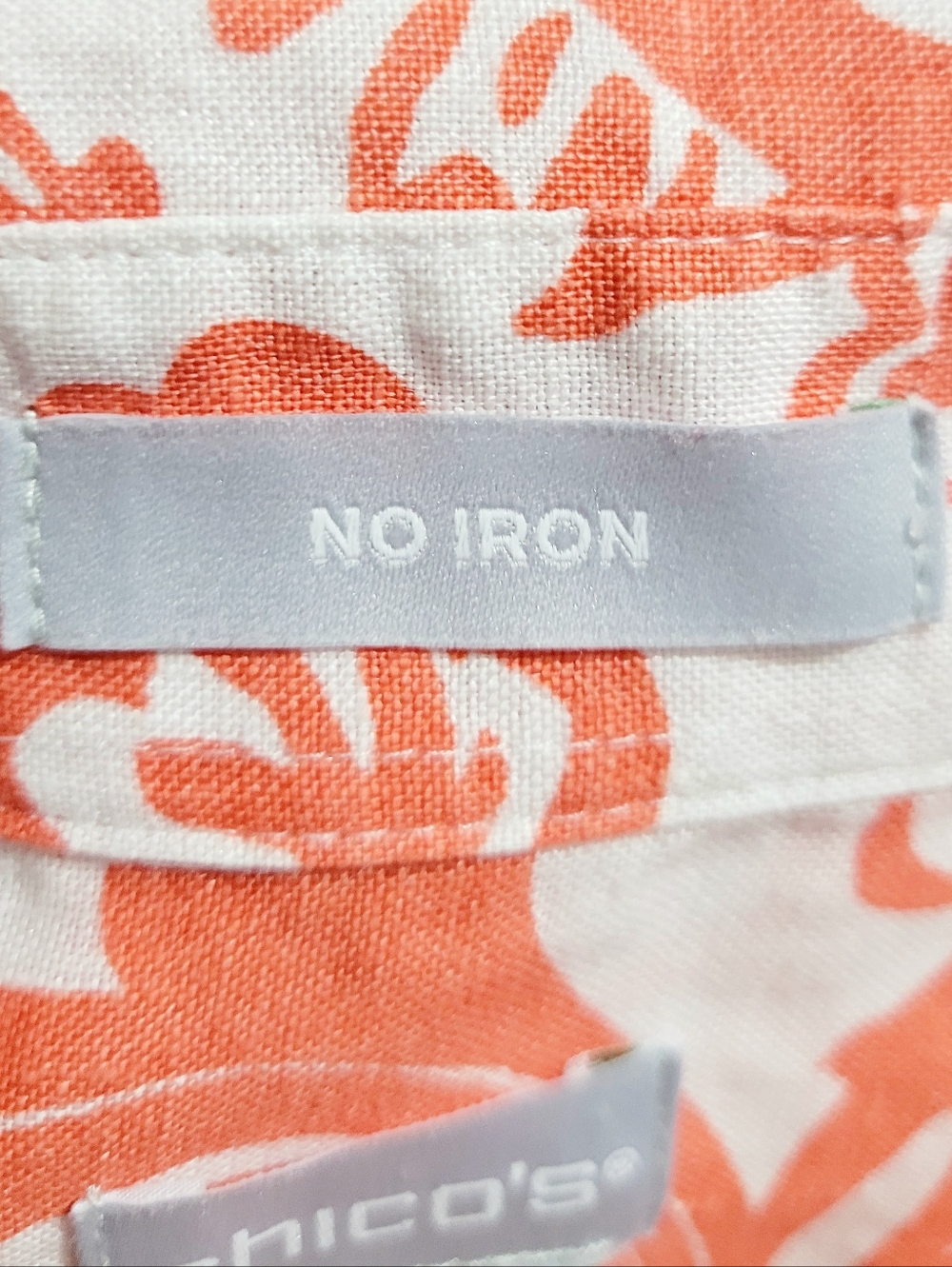 Chico’s 100% Linen Shirt Size 16 Orange White Paisley Button Front Top Classic - Picture 6 of 13
